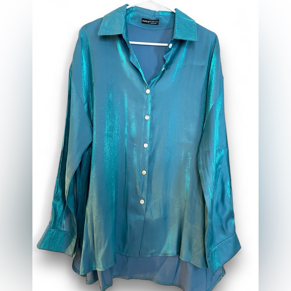 Blue button down top